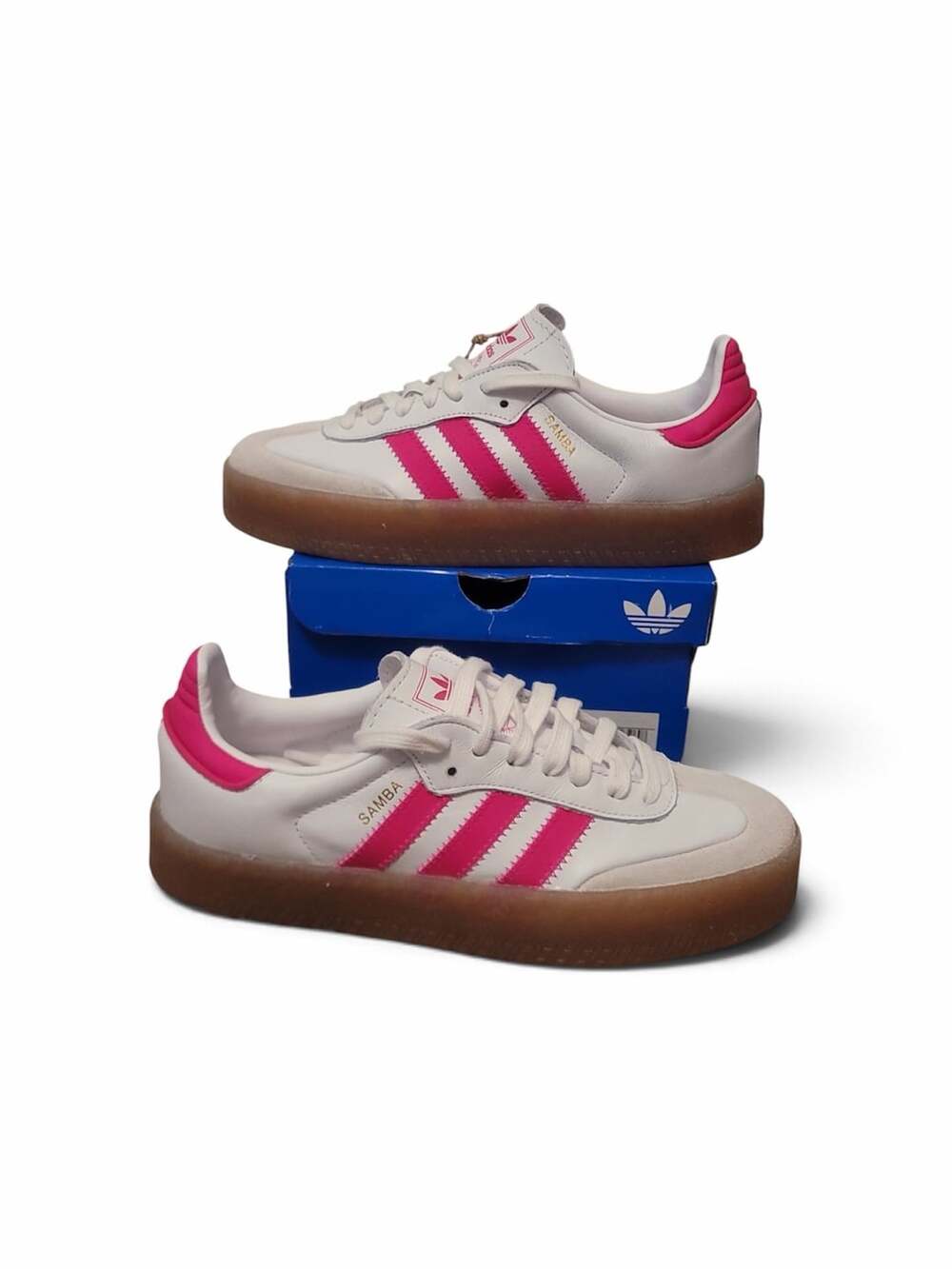 New Adidas Samba J Size 5 Youth White Shock Pink Platform Sneakers